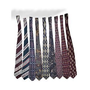 Lot of 9 Bill Blass Designer Silk Ties- Navy, Burgundy, Paisley & Geometric